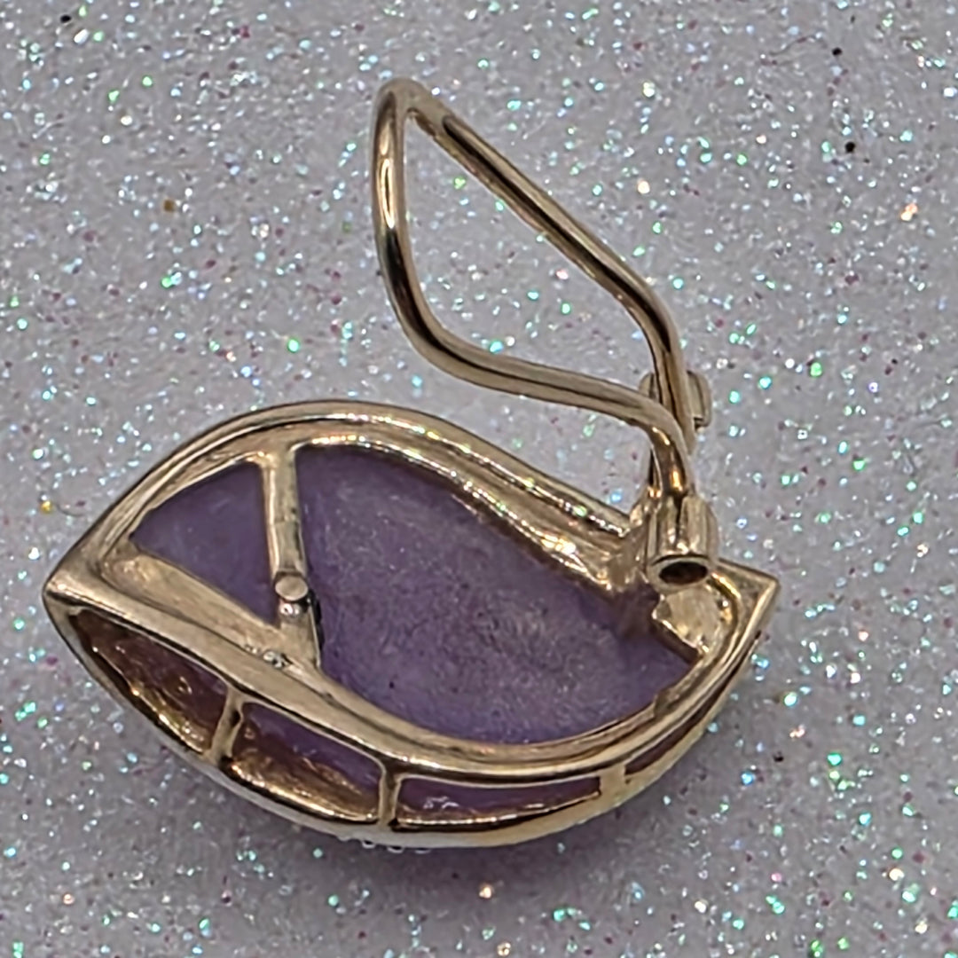 Gold, Diamond & Large Pink Cabochon Amethyst Earrings