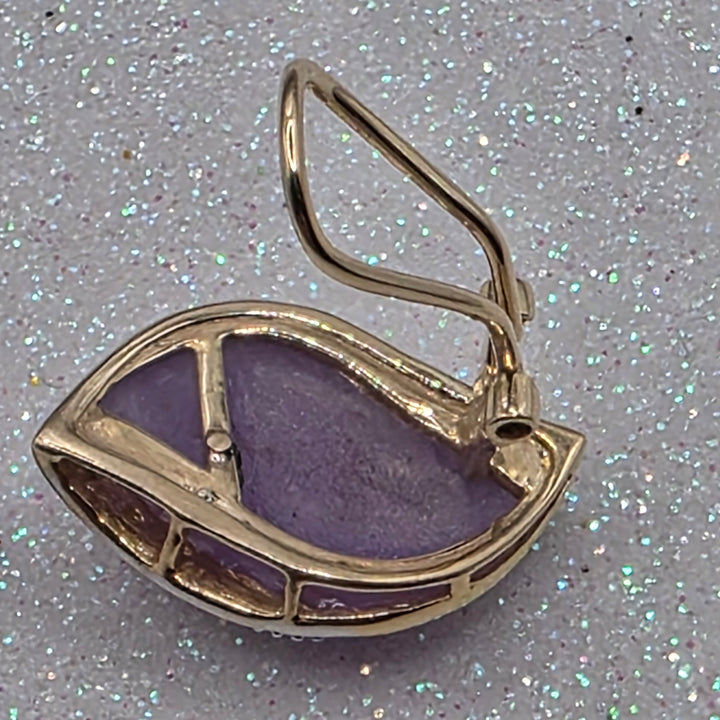Gold, Diamond & Large Pink Cabochon Amethyst Earrings