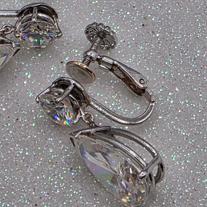 Gold & Large Clear Quarts Dangle Earrings