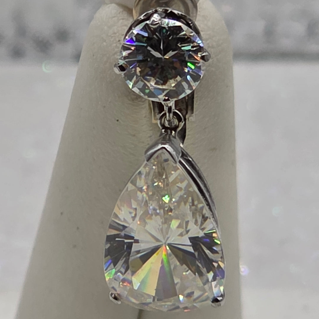 Gold & Large Clear Quarts Dangle Earrings