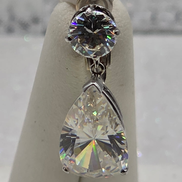 Gold & Large Clear Quarts Dangle Earrings