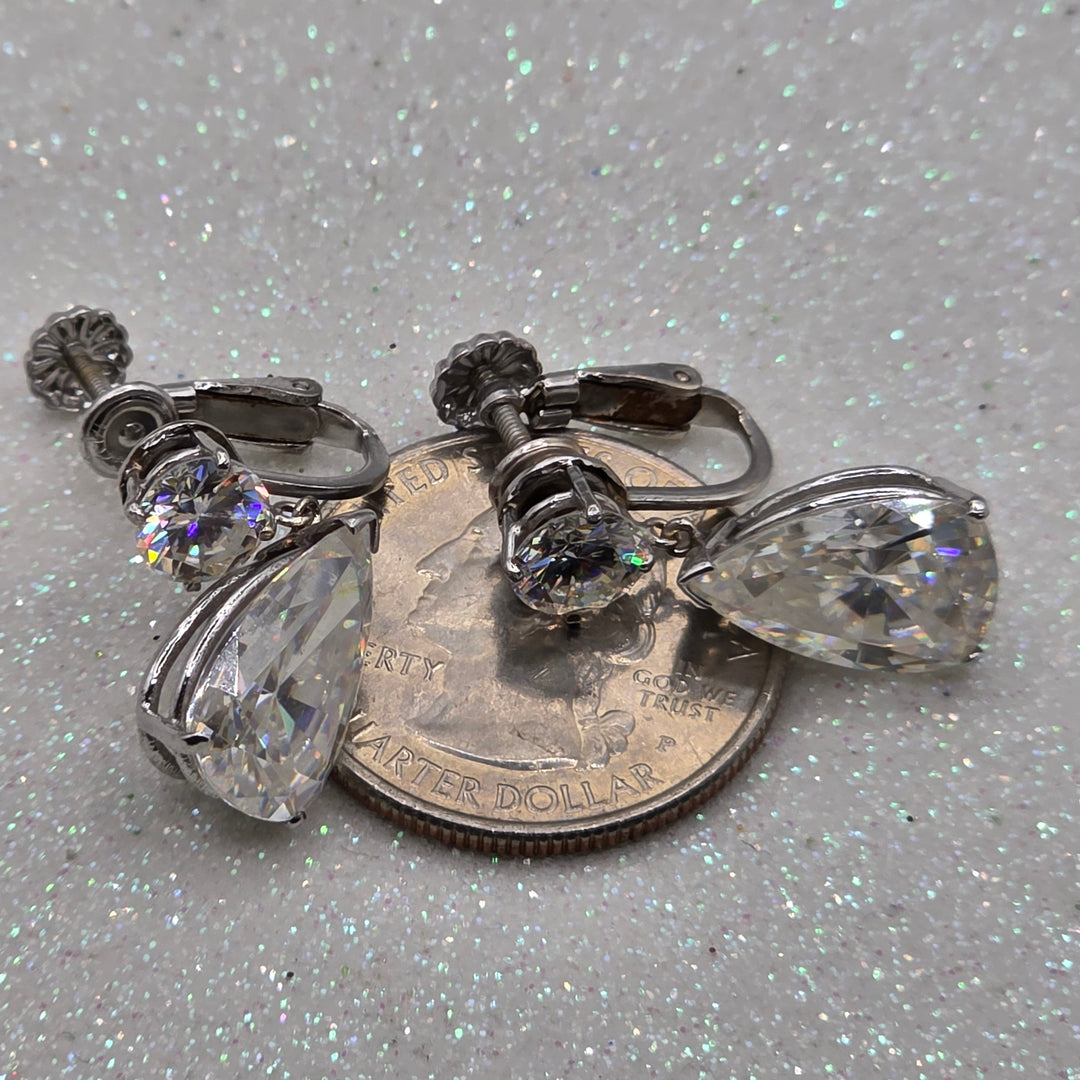 Gold & Large Clear Quarts Dangle Earrings