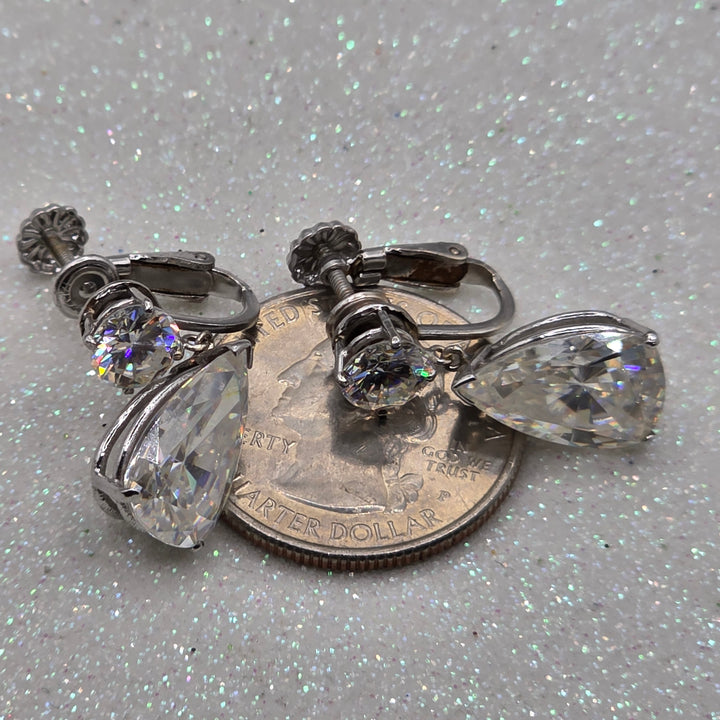 Gold & Large Clear Quarts Dangle Earrings