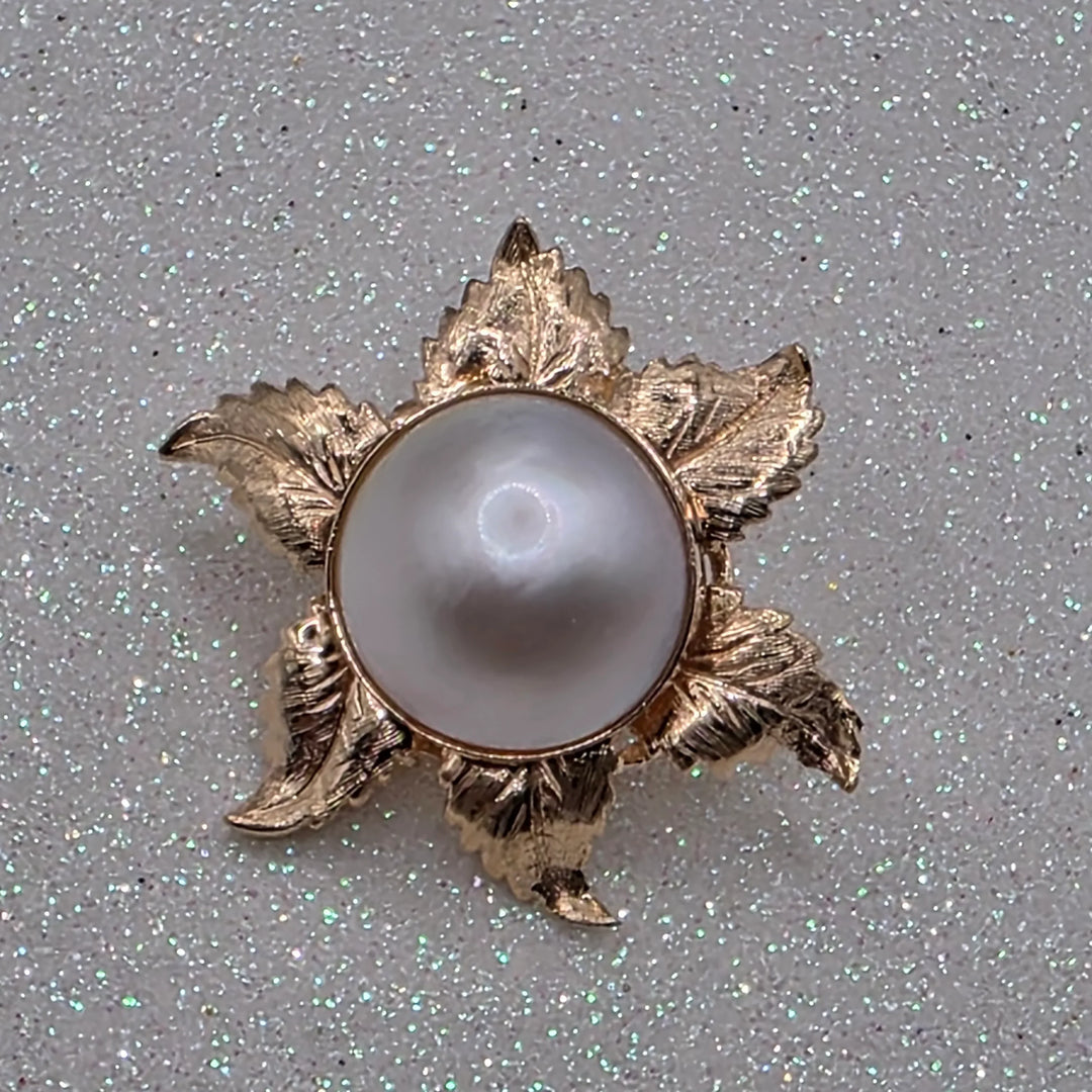 Large Gold & Mabe Pearl Flower Statement Earrings - Estate Jewelry Priced Right