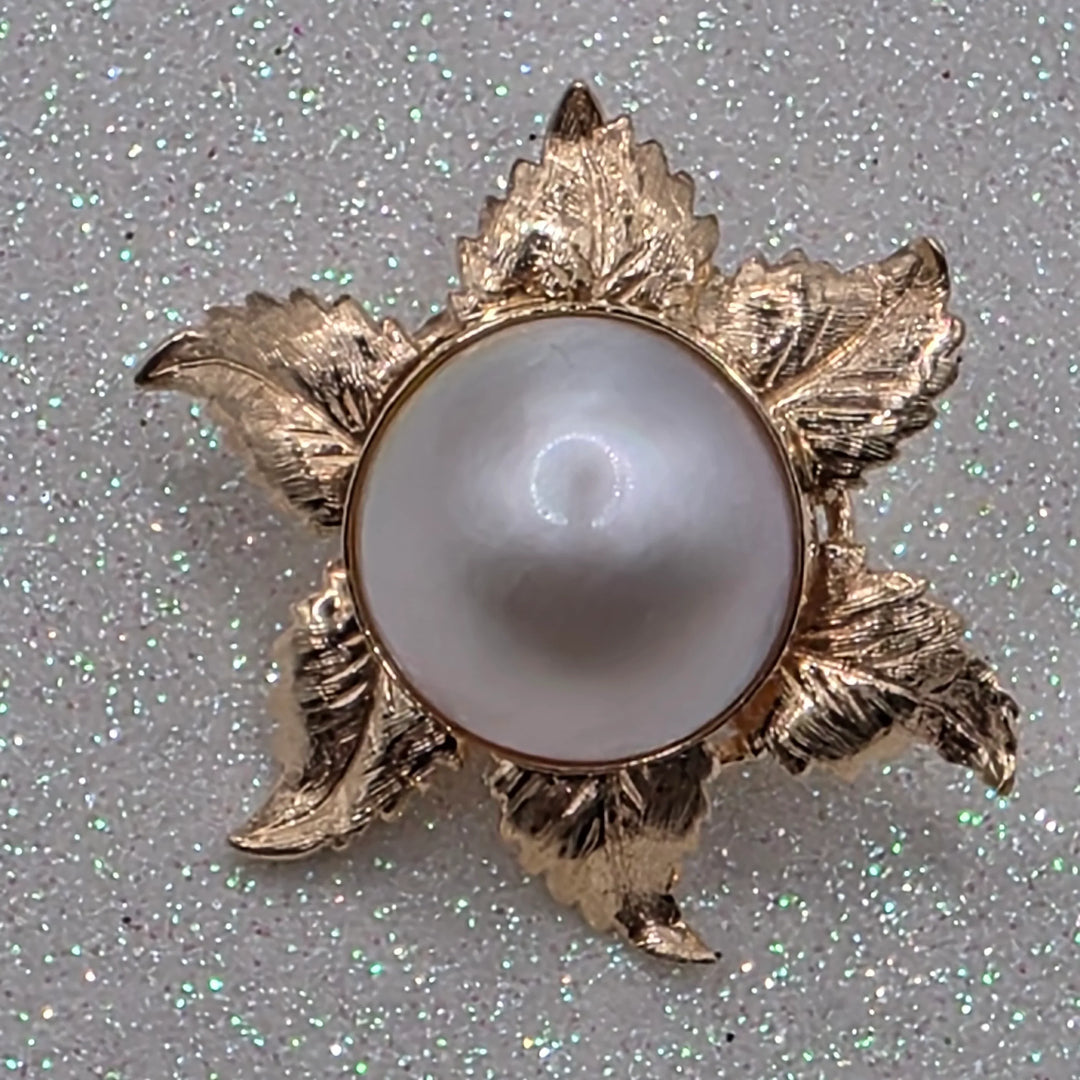 Large Gold & Mabe Pearl Flower Statement Earrings - Estate Jewelry Priced Right
