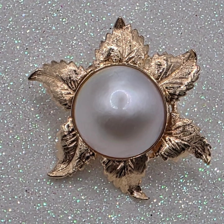 Large Gold & Mabe Pearl Flower Statement Earrings - Estate Jewelry Priced Right