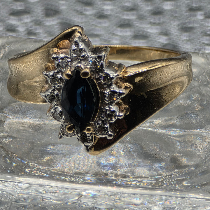 Gold, Diamond & Deep Blue Sapphire Ring