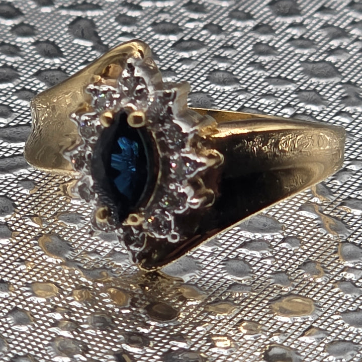 Gold, Diamond & Deep Blue Sapphire Ring