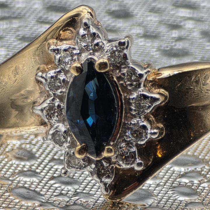 Gold, Diamond & Deep Blue Sapphire Ring