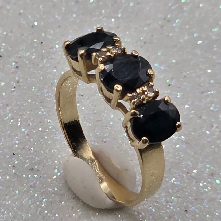 Gold, Diamond and Deep Blue Sapphire Ring