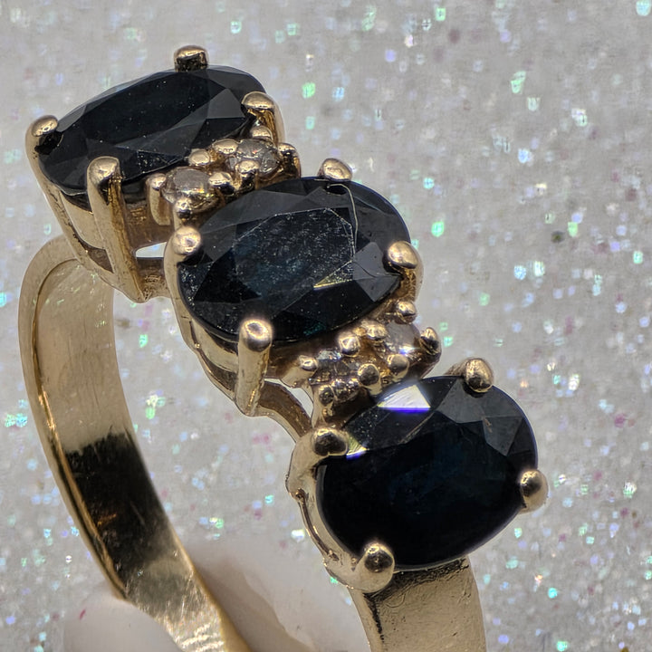 Gold, Diamond and Deep Blue Sapphire Ring