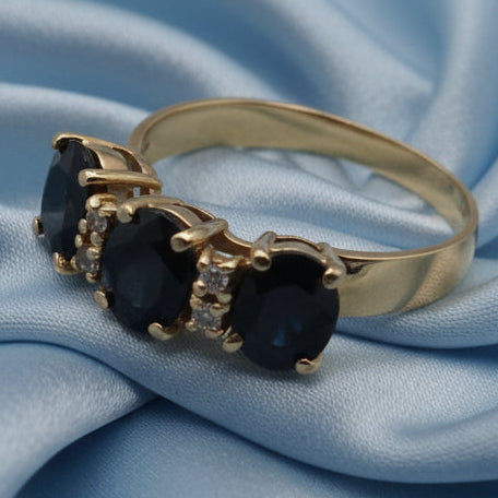 Gold, Diamond and Deep Blue Sapphire Ring - Estate Jewelry Priced Right