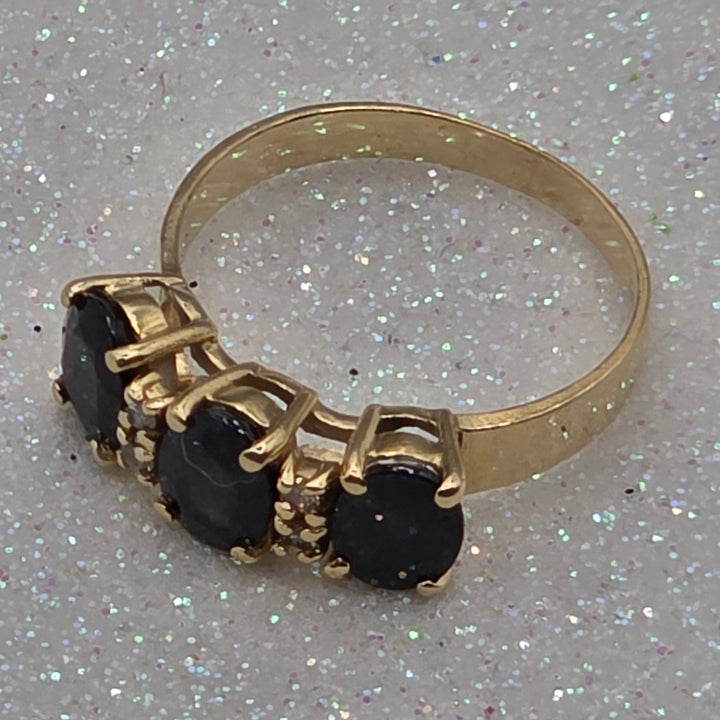 Gold, Diamond and Deep Blue Sapphire Ring