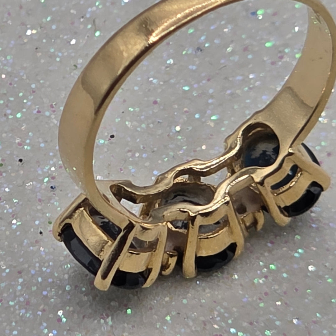 Gold, Diamond and Deep Blue Sapphire Ring