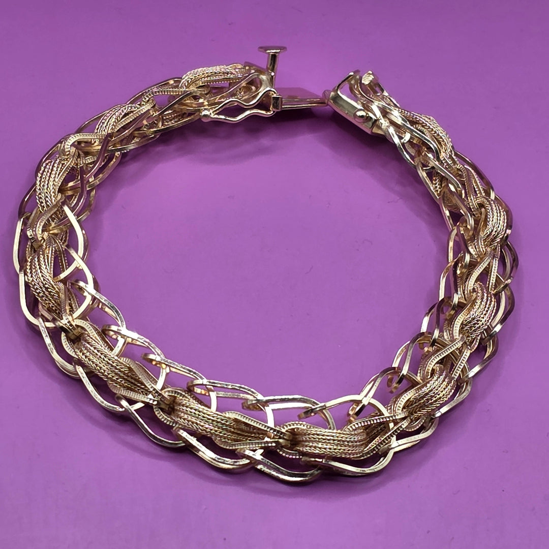 Gold Mid-Century Modern Figaro & Woven Strip Bracelet