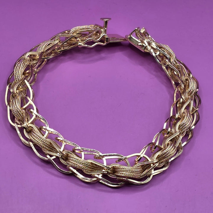 Gold Mid-Century Modern Figaro & Woven Strip Bracelet