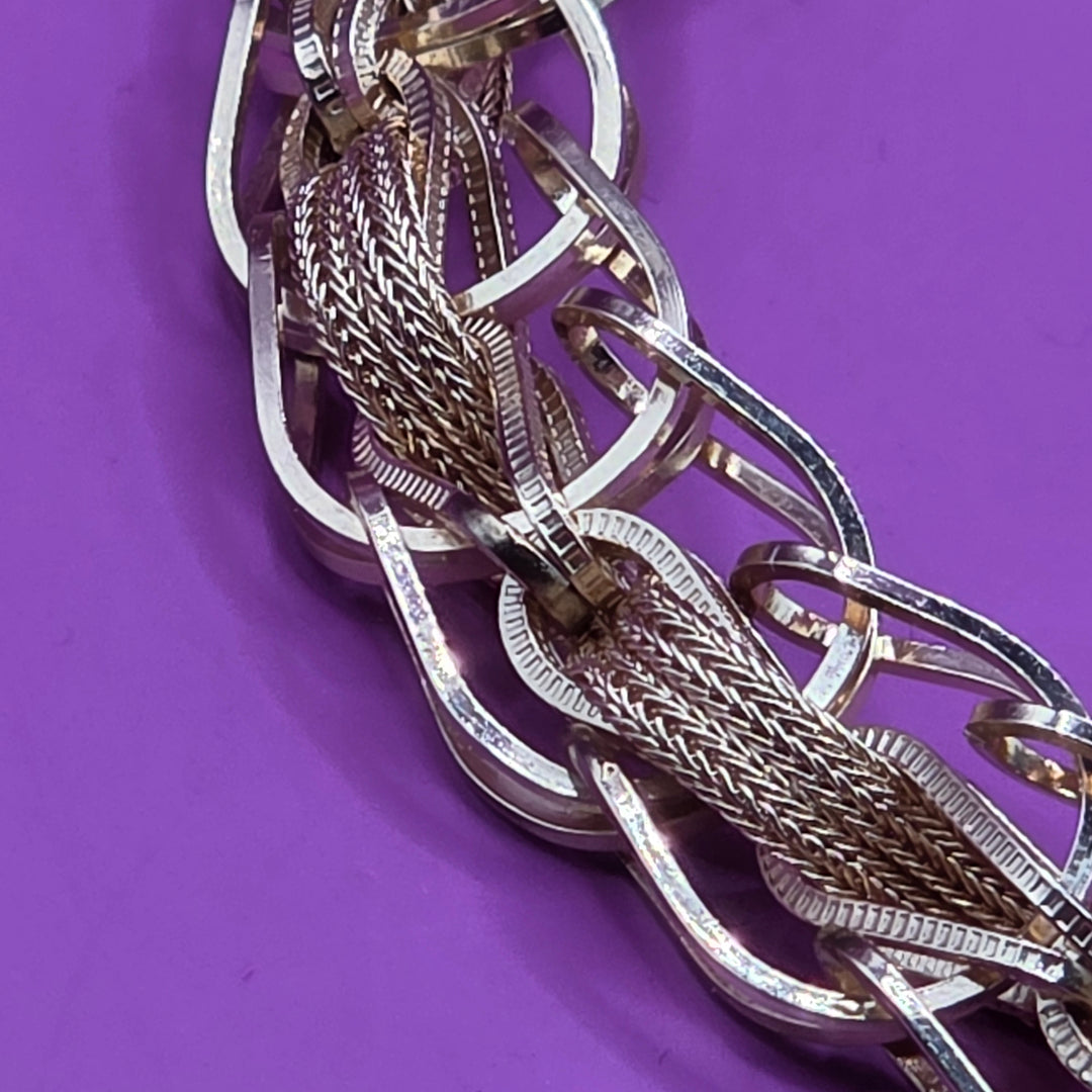 Gold Mid-Century Modern Figaro & Woven Strip Bracelet