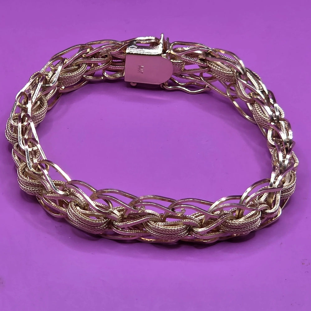 Gold Mid-Century Modern Figaro & Woven Strip Bracelet - Estate Jewelry Priced Right