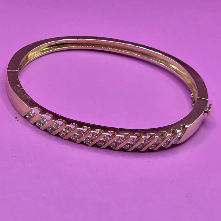 Gold & Diagonal Diamond Bangle Bracelet