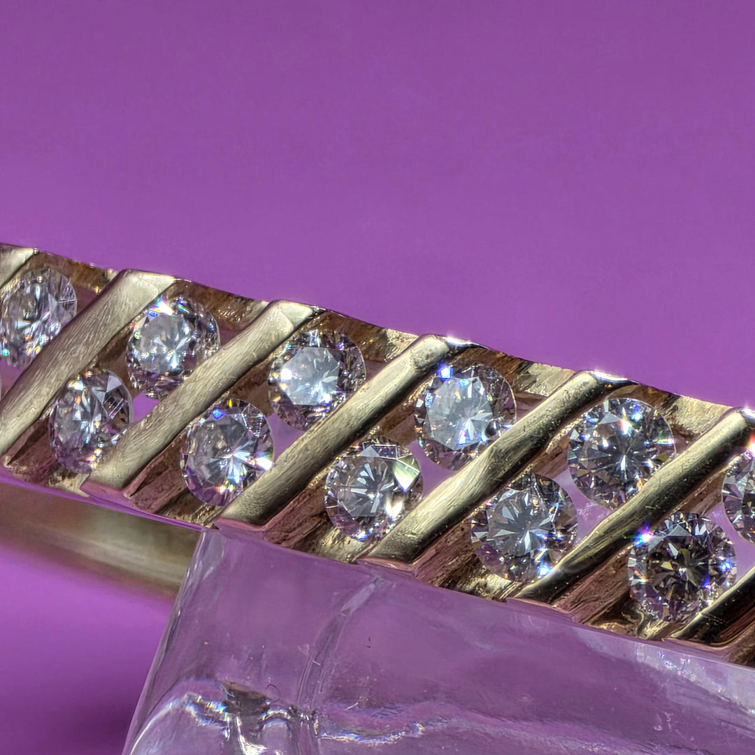 Gold & Diagonal Diamond Bangle Bracelet