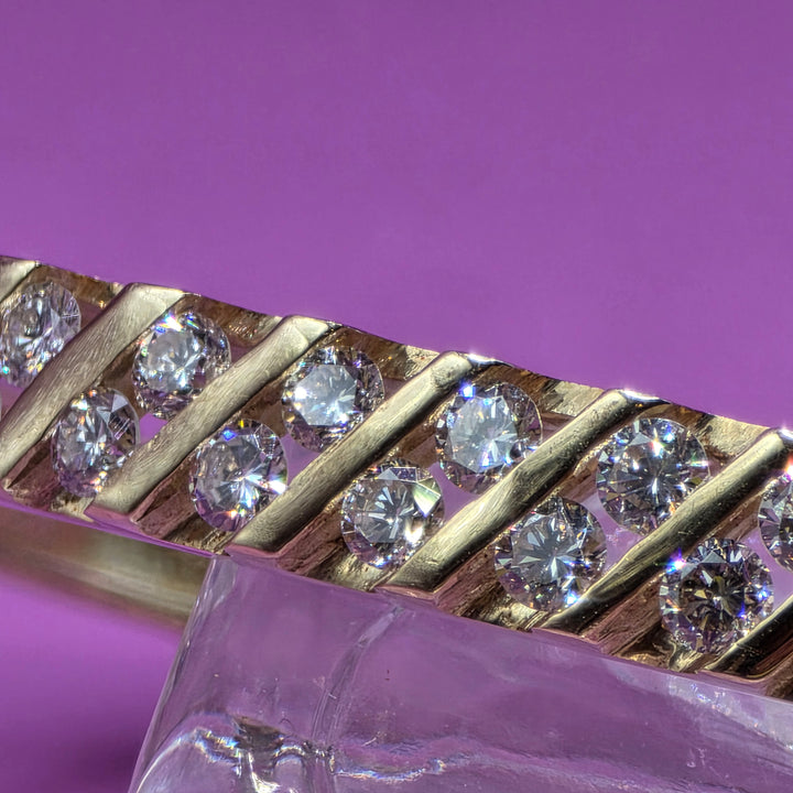 Gold & Diagonal Diamond Bangle Bracelet