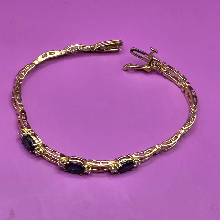 Gold, Diamond & Sapphire Section Link Bracelet
