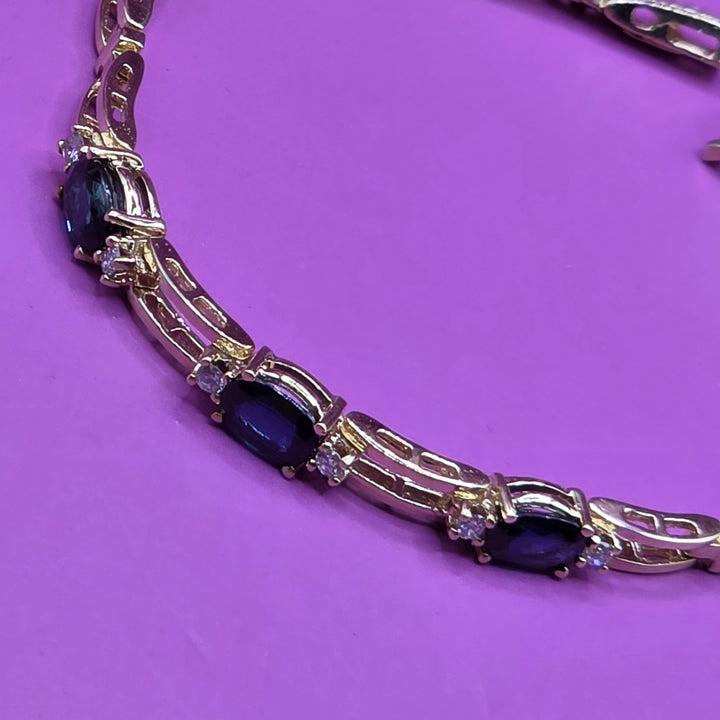 Gold, Diamond & Sapphire Section Link Bracelet
