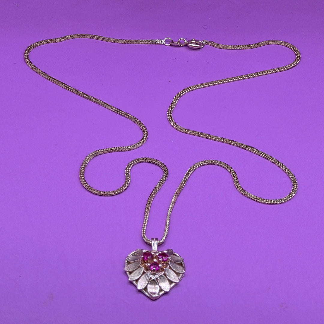 Gold & Ruby Floral Heart Necklace