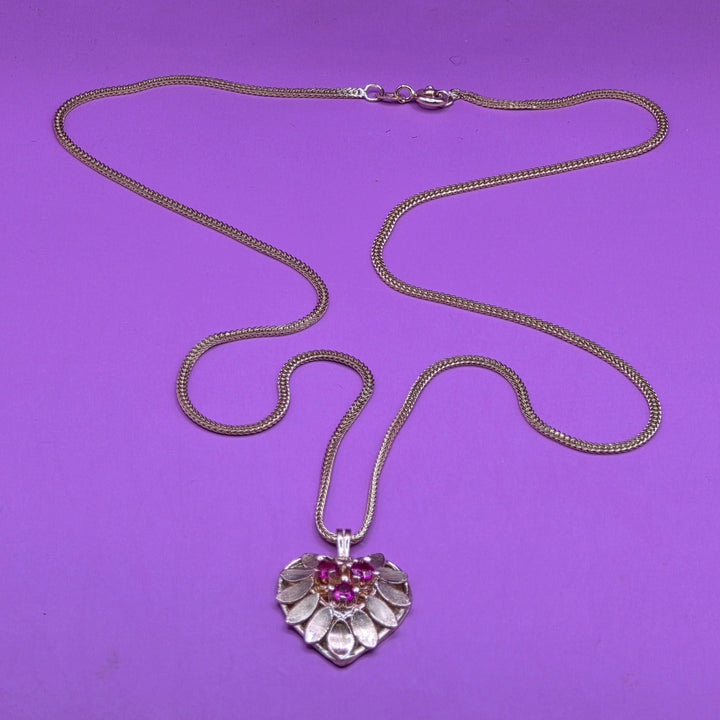 Gold & Ruby Floral Heart Necklace