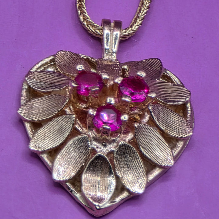 Gold & Ruby Floral Heart Necklace