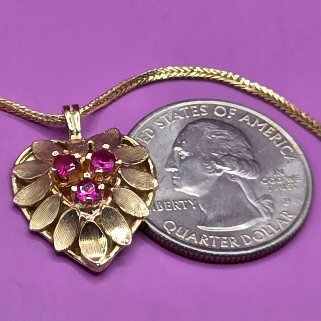 Gold & Ruby Floral Heart Necklace