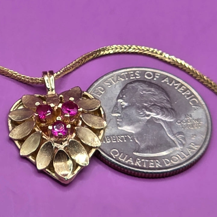 Gold & Ruby Floral Heart Necklace
