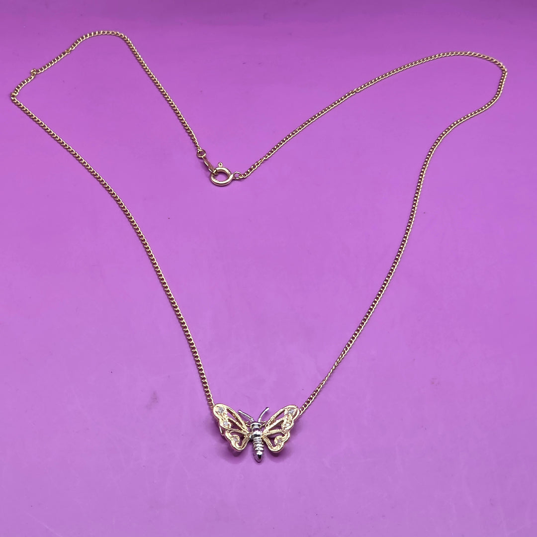 Gold & Diamond Sliding Charm Butterfly Necklace