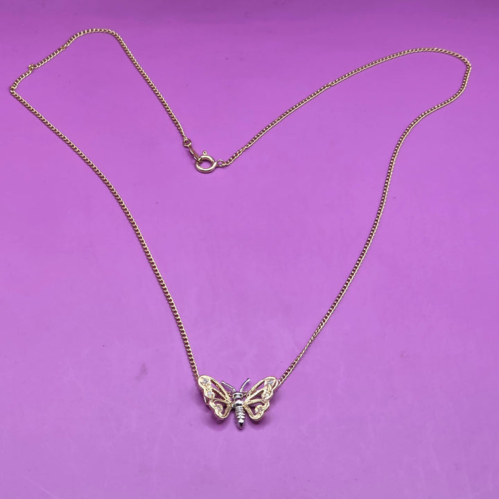 Gold & Diamond Sliding Charm Butterfly Necklace