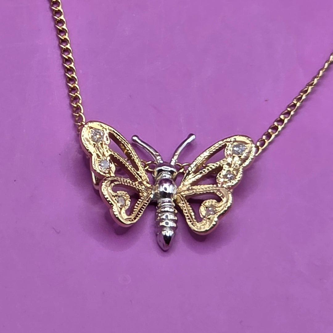 Gold & Diamond Sliding Charm Butterfly Necklace