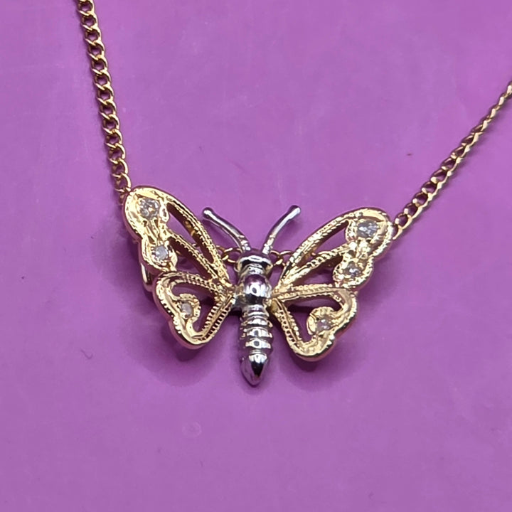Gold & Diamond Sliding Charm Butterfly Necklace