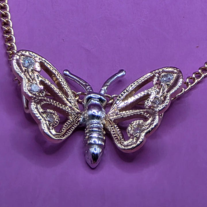 Gold & Diamond Sliding Charm Butterfly Necklace