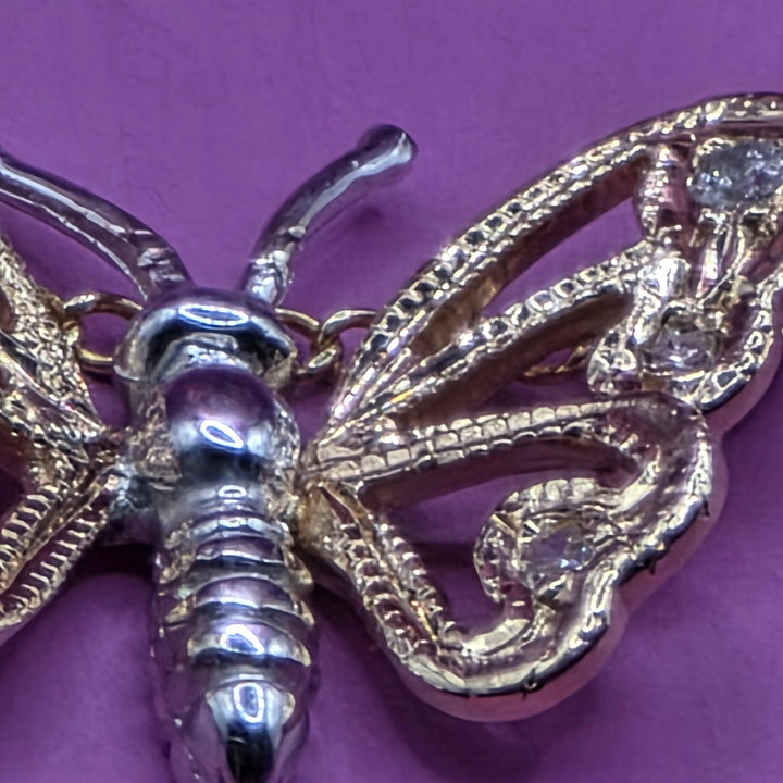 Gold & Diamond Sliding Charm Butterfly Necklace