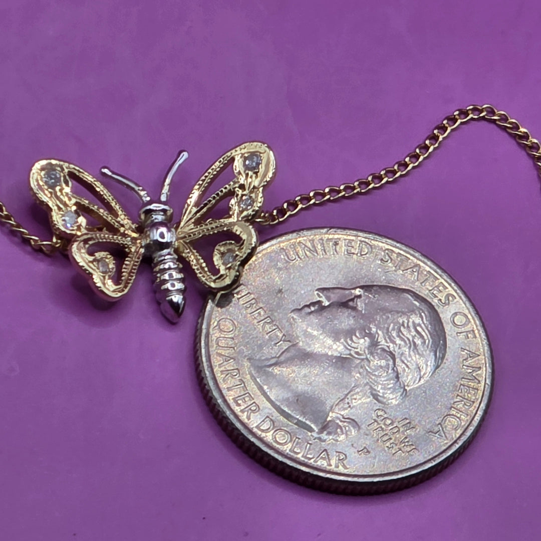 Gold & Diamond Sliding Charm Butterfly Necklace