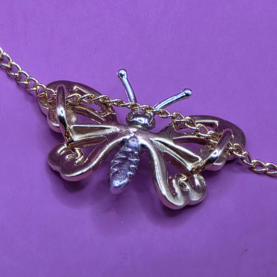Gold & Diamond Sliding Charm Butterfly Necklace