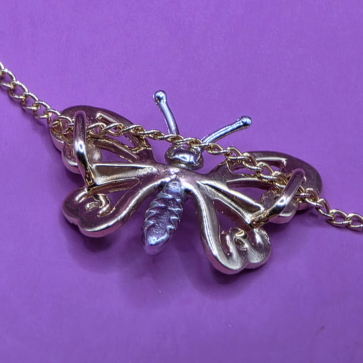 Gold & Diamond Sliding Charm Butterfly Necklace