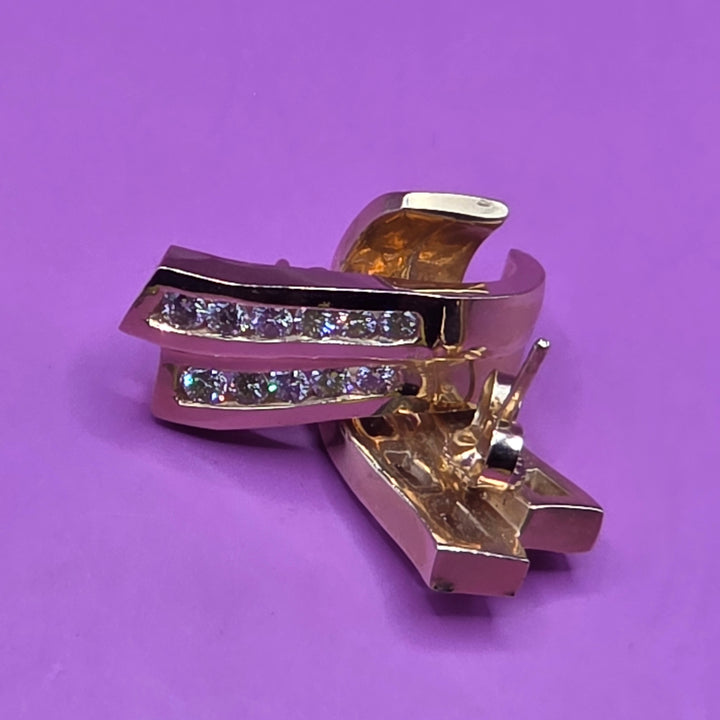 14K Gold & Pave Diamond Huggy Earrings