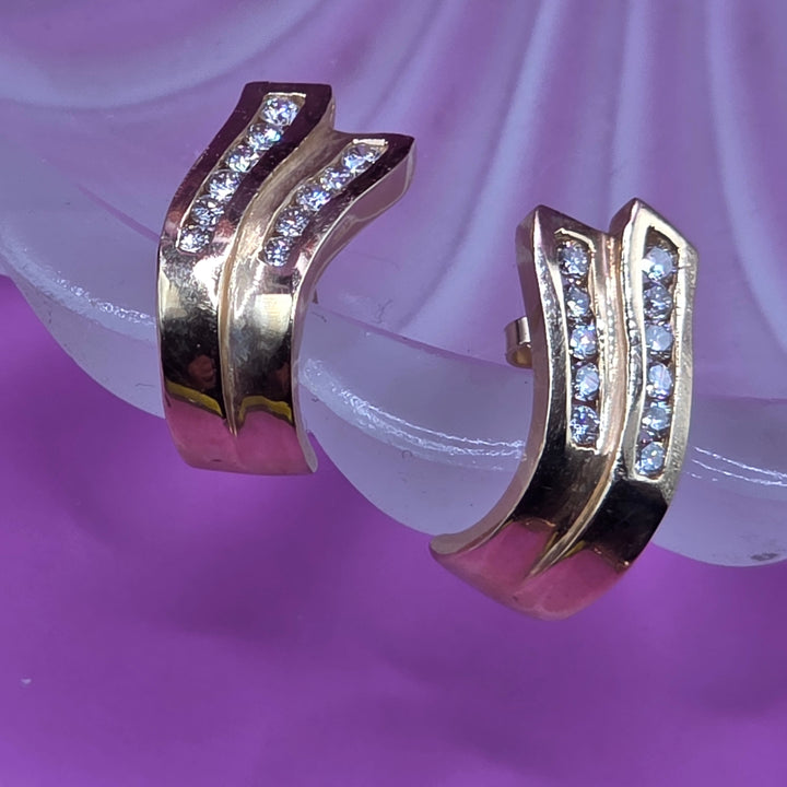 14K Gold & Pave Diamond Huggy Earrings