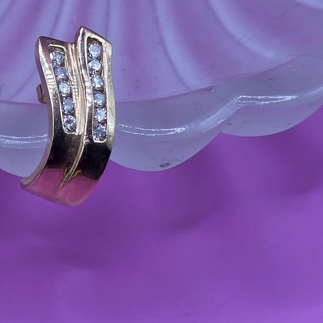 14K Gold & Pave Diamond Huggy Earrings