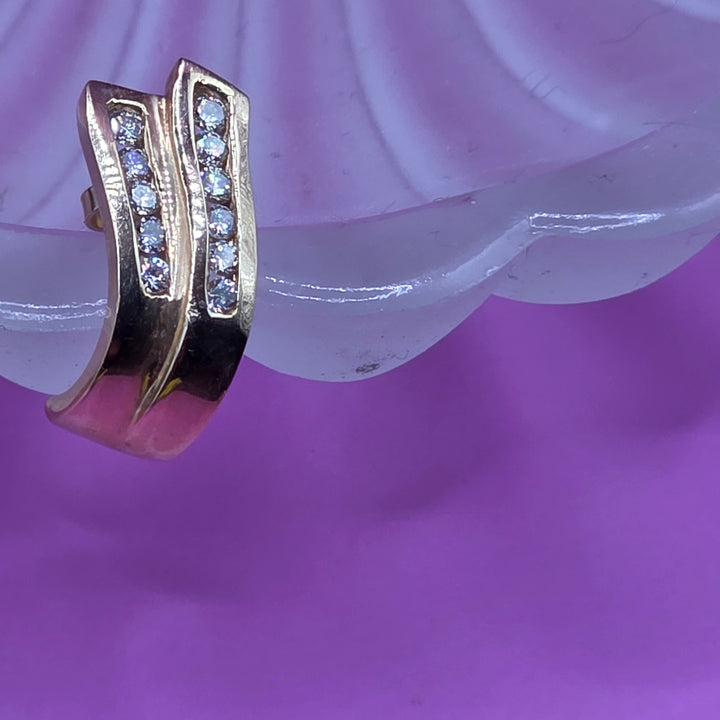 14K Gold & Pave Diamond Huggy Earrings