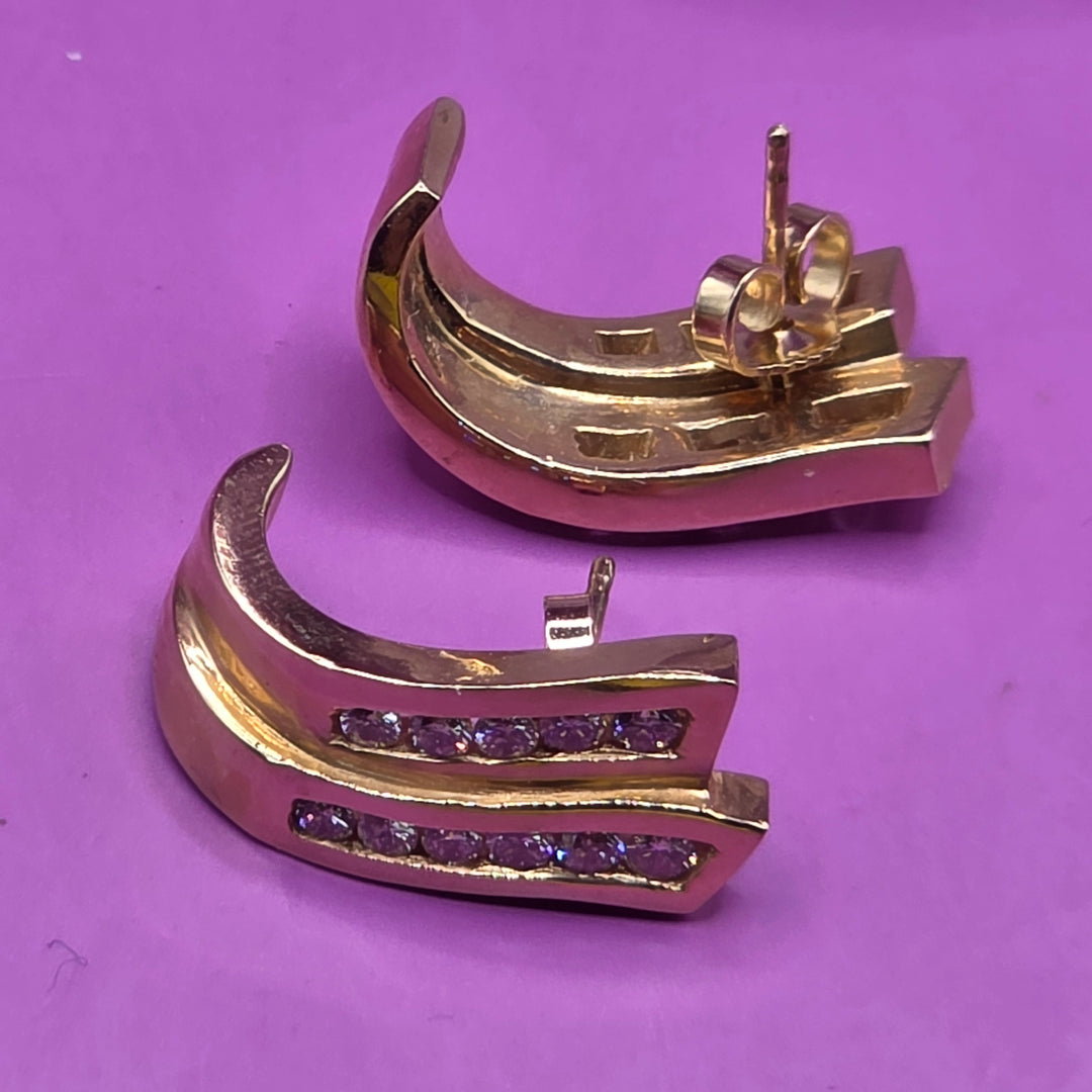 14K Gold & Pave Diamond Huggy Earrings