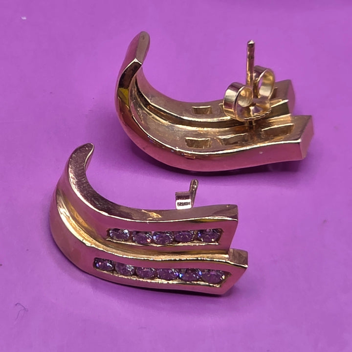 14K Gold & Pave Diamond Huggy Earrings
