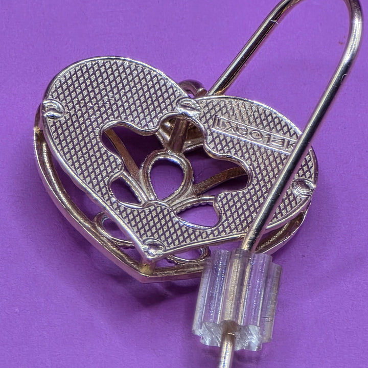 Gold Heart and Filigree Flower Dangle Earrings