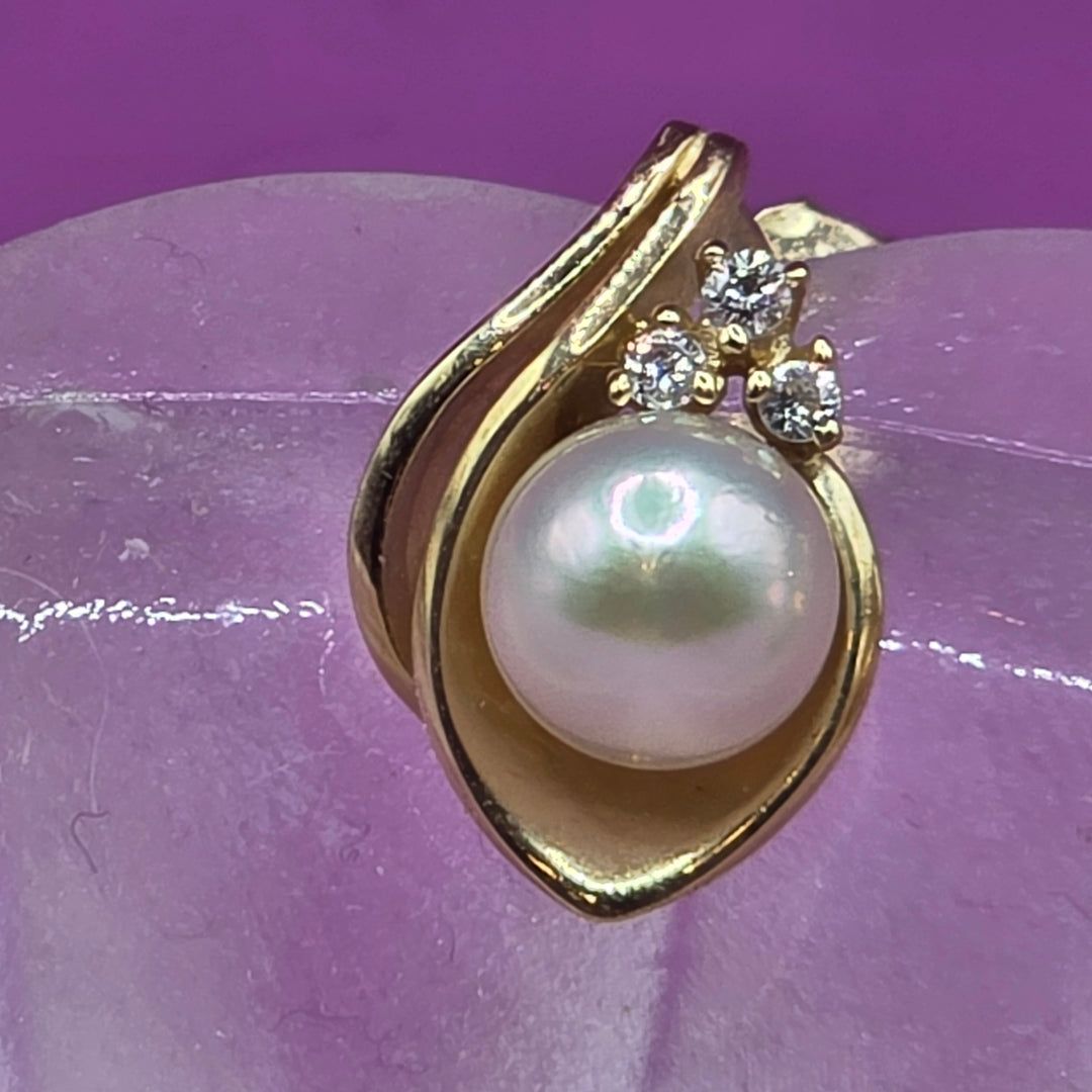 14K Gold, Pearl & Diamond Teardrop Stud Earrings