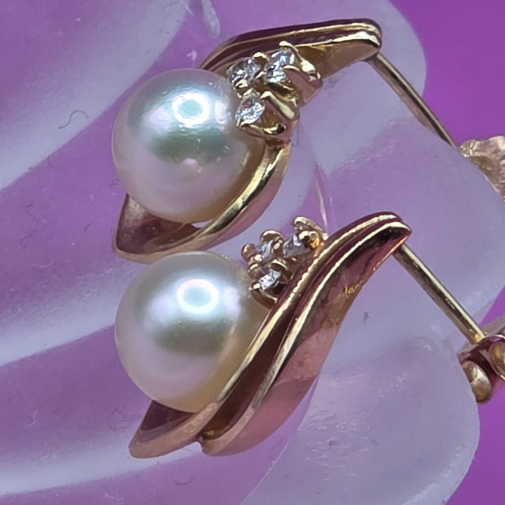 14K Gold, Pearl & Diamond Teardrop Stud Earrings